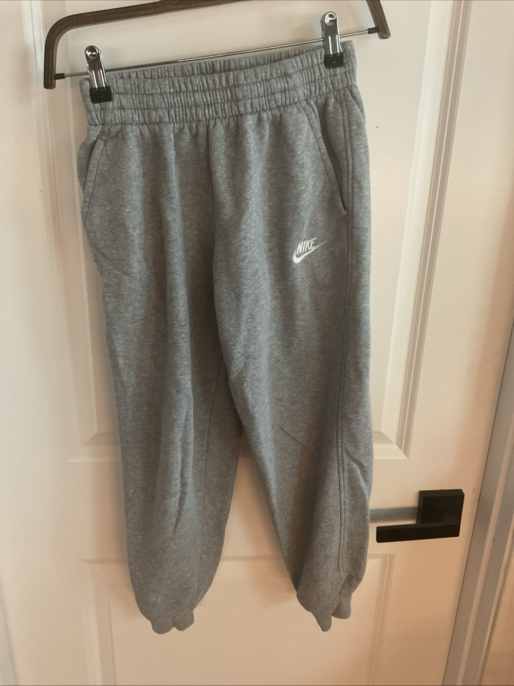 Nike Kids Gray Athletic Joggers with White Logo - Size Medium